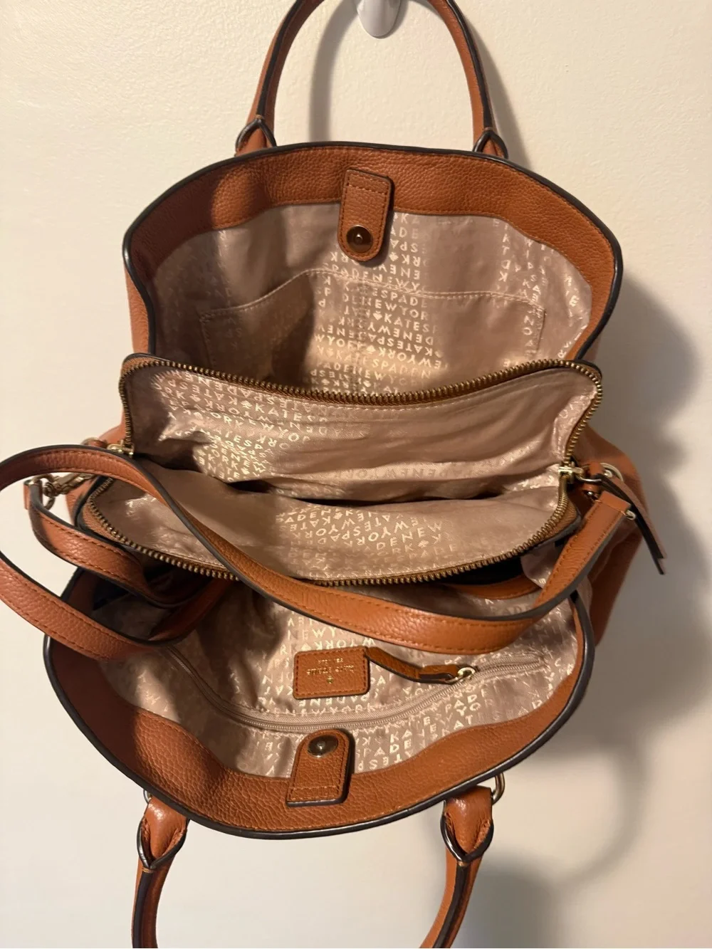 kate spade tan brown pebbled leather satchel GUC